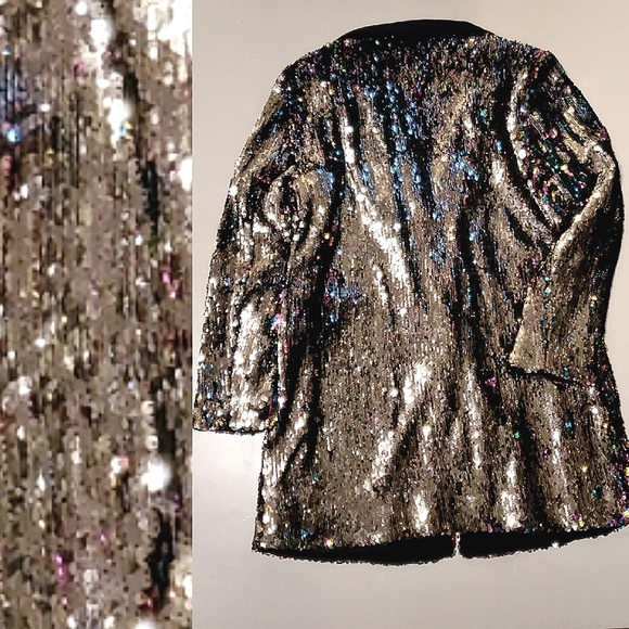 NWOT✨️ Anthropologie Cartonnier Rainbow Silver Black  Sequin Flip Blazer Jacket - Picture 10 of 13
